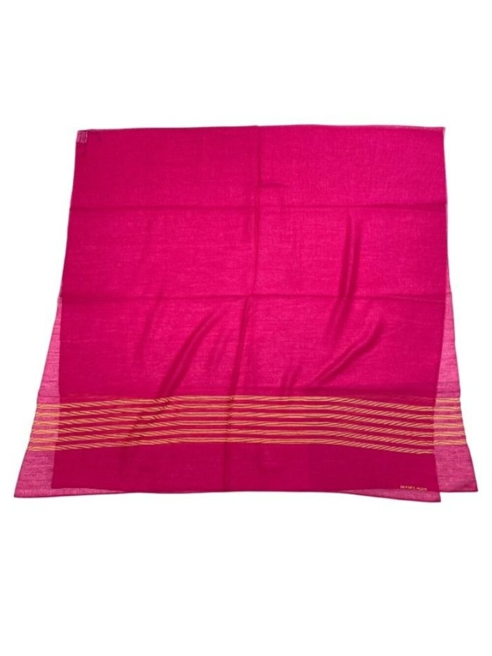 Hermes Scarf Shawl Large Cashmere Silk Logo Pink Yellow